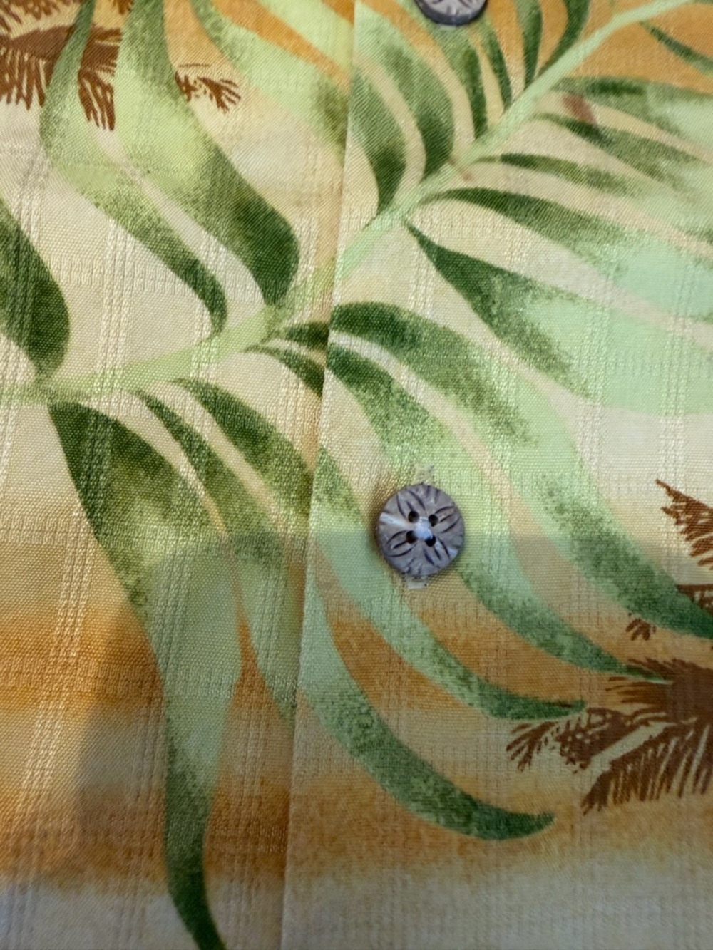 Tommy Bahama Yellow Silk Tropical Leaf Camp Shirt - Picture 5 of 5
